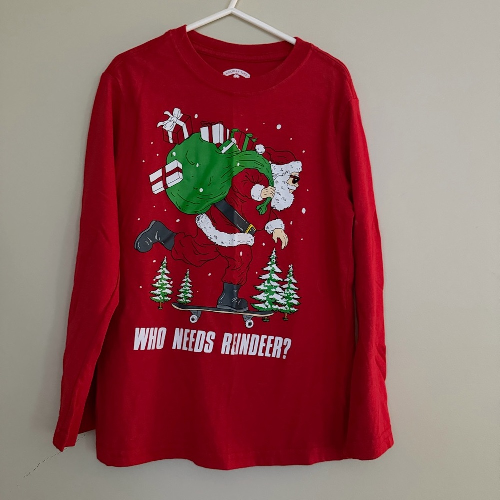 Holiday Time Red Santa Skateboard Long Sleeve Shirt